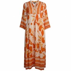 Ador Orange Floral Maxi Dress Medium NWT Boho Resort Vacation Flowy